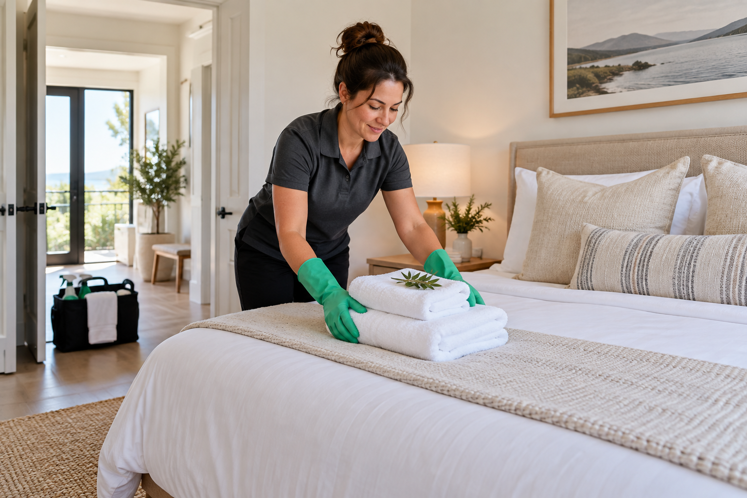 Fresh linens and towels prepared for the next rental guest