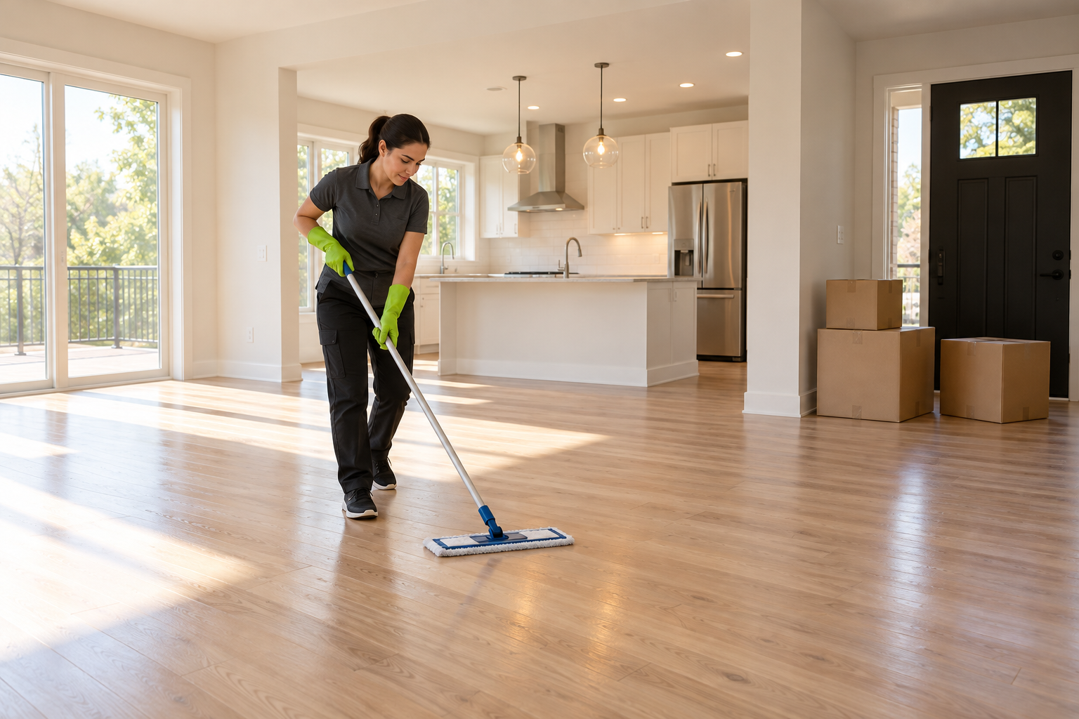 An empty new home being cleaned before move-in